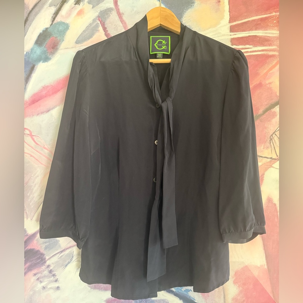 C WONDER 100% silk Navy button down shirt  women’s small